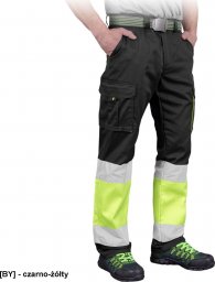  R.E.I.S. BAX-T - spodnie do pasa z pasami odblaskowymi, 4 kieszenie, 62% poliester, 35% bawełna, 3% elastan, 240 g/m - czarno-żółty 48