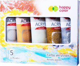 Happy Color Zestaw farb akrylowych 5 szt x 75 ml MIX BROKAT Happy Color