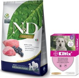  Farmina FARMINA N&D Prime canine LAMB & BLUEBERRY ADULT MEDIUM&MAXI KARMA SUCHA 12kg + BAYER Kiltix Obroża dla psów dużych dł, 70cm