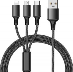 Kabel USB Retoo USB-A - USB-C + microUSB + Lightning 1.2 m Czarny