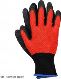  R.E.I.S. OX-HEXA - Rękawice ochronne powlekanie poliuretanem, wysoka manualność elastyczność, ściągacz - czerwono-czarny 10