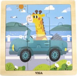  Viga Toys VIGA Poręczne Drewniane Puzzle Żyrafa w aucie 9 elementów