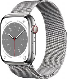 Smartwatch Apple Watch 8 GPS + Cellular 45mm Silver Stainless Steel Srebrny  (MNKJ3WB/A)