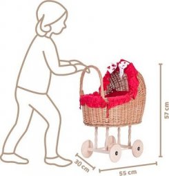  WickerPL Lulu wiklinowy wózek dla lalek z pościelą 55x30 H57 cm