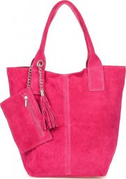  Różowa włoska torebka skórzana zamszowa A4 shopperka T49 NoSize
