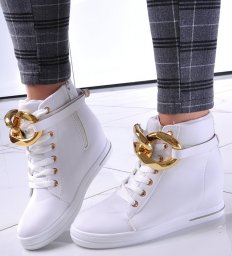  Białe sneakersy damskie na koturnie /C4-3 12815 T890/ 38