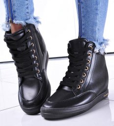  Czarne klasyczne sneakersy damskie na koturnie /F8-3 12818 T796/ 38