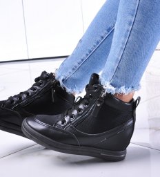  Czarne sneakersy damskie na koturnie /G6-2 12819 T796/ 39