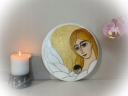 Anioł Stróż tulący dziecko - pamiątka Chrztu Św.