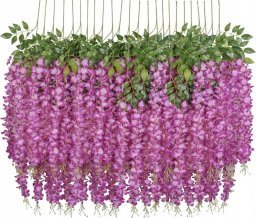 Inspiruj 12x Glicynia wisteria girlanda kwiatowa zwis kwiatów wisterii glicynii ciemny różowy
