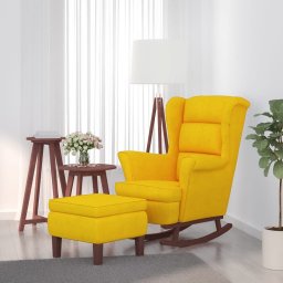  vidaXL vidaXL Fotel bujany na drewnianych nogach, z podnóżkiem, żółty