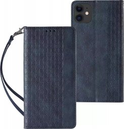  Magnet Strap Case etui do iPhone 12 pokrowiec portfel + mini smycz zawieszka niebieski