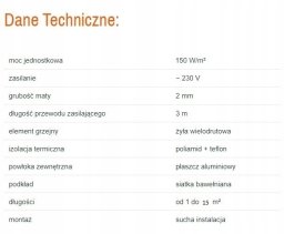 Thermoval Mata grzejna aluminiowa WT 2010 AL - 150/6,0m2 - jednostronnie zasilana 900W, pod panel