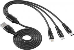 Kabel USB Vipfan USB-A - USB-C + microUSB + Lightning 1.5 m Czarny (6971952430587)