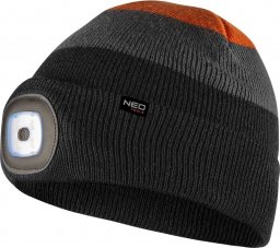  Neo Czapka z latarką (Czapka z latarką LED, czarno-szaro-pomarańczowa WARM)