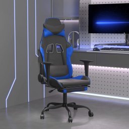 Fotel vidaXL Masujący fotel gamingowy z podnóżkiem, czarno-niebieski