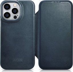 iCarer iCarer CE Oil Wax Premium Leather Folio Case skórzane etui iPhone 14 Pro Max z klapką magnetyczne MagSafe niebieski (AKI14220708-BU)