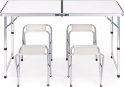  ModernHome Stolik turystyczny stół składany zestaw 4 krzesła Biały