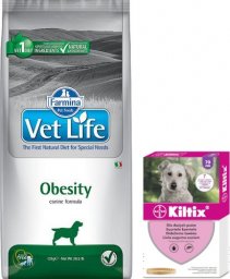 Farmina FARMINA Vet Life Dog Obesity 12kg + BAYER Kiltix Obroża dla psów dużych dł 70cm