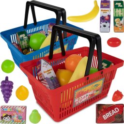  MalPlay Koszyk Sklepowy na Zakupy + Owoce, Warzywa i Produkty