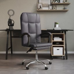 Krzesło biurowe vidaXL vidaXL Rozkładany fotel biurowy, szary, sztuczna skóra