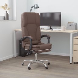 Krzesło biurowe vidaXL vidaXL Rozkładane, masujące krzesło biurowe, brązowe, sztuczna skóra