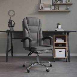 Krzesło biurowe vidaXL vidaXL Rozkładany fotel biurowy, szary, sztuczna skóra