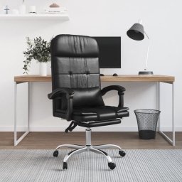 Krzesło biurowe vidaXL vidaXL Rozkładane, masujące krzesło biurowe, czarne, sztuczna skóra