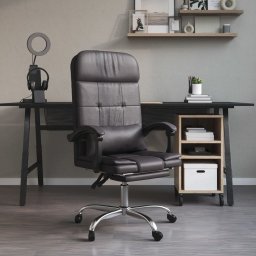 Krzesło biurowe vidaXL vidaXL Rozkładane, masujące krzesło biurowe, szare, sztuczna skóra