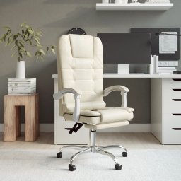 Krzesło biurowe vidaXL vidaXL Rozkładane, masujące krzesło biurowe, kremowe, sztuczna skóra