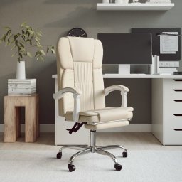Krzesło biurowe vidaXL vidaXL Rozkładany fotel biurowy, kremowy, sztuczna skóra