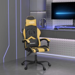 Fotel vidaXL Obrotowy fotel gamingowy, czarno-złoty, sztuczna skóra