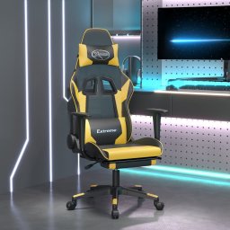 Fotel vidaXL Masujący fotel gamingowy z podnóżkiem, czarno-złoty