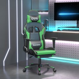 Fotel vidaXL Masujący fotel gamingowy z podnóżkiem, czarno-zielony, ekoskóra