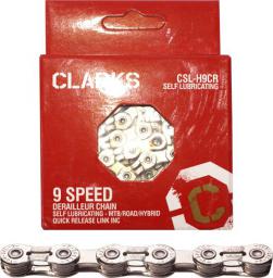 Clarks Łańcuch rowerowy YBN CSL-H9CR SHIMANO CAMPAGNOLO SRAM (9 Biegów, 1/2"x11/128", 116 ogniw, 6.4mm, spinka do łańcucha, Super Lekki, Chromowy) Samosmarujący srebrny
