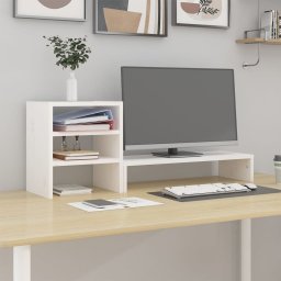  vidaXL vidaXL Podstawka na monitor, biała, 81x20x30 cm, lite drewno sosnowe