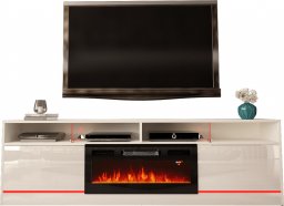 MEGSTYL SZAFKA RTV 200CM Z LISTWĄ LED I WKŁADEM KOMINKOWYM - DISPARO 5 biały mat - biały połysk