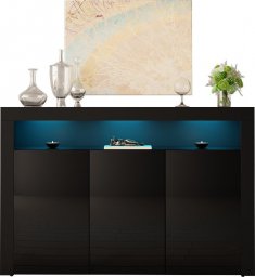 MEGSTYL KOMODA 130CM Z 3 DRZWICZKAMI - GRAND 4 Czarny mat - Czarny połysk