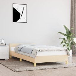  vidaXL vidaXL Rama łóżka z zagłówkiem, kremowa, 90x200 cm, obita tkaniną