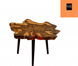  Wood & Resin Stolik z plastra drewna Żywica epoksydowa 40 cm x 78 cm x 5 cm Nogi 35 cm | Szlifowany, Lakierowany spód (matowy), Opalany PDOS_092129_Z05
