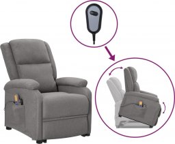  vidaXL Podnoszony fotel masujący, rozkładany, jasnoszary, tkanina