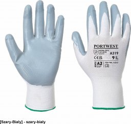  Portwest A319 - Rękawica Flexo Grip powlekana nitrylem w opakowaniu detalicznym - szary-biały XL