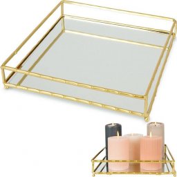  Vilde Taca na świece lustrzana kwadratowa złota metalowa / podstawka pod świeczki 25,5x25,5 cm