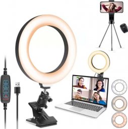 Lampa pierścieniowa Alogy 5w1 LED fotograficzna Ring do makijażu selfie uchwyt Bluetooth statyw klips pilot