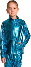  RENNWEAR Bluza metaliczna połyskująca z długim rękawem stójką zamkiem i kieszeniami na występ turkusowy 128-134 cm