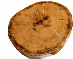 Wood & Resin Blat żywiczny z plastra drewna PDOB_084634_Z00 Żywica epoksydowa 37 cm x 42 cm x 6 cm | Szlifowany, Lakierowany spód (matowy), Opalany