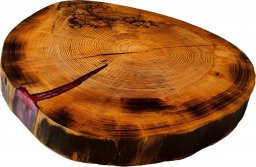  Wood & Resin Blat żywiczny z plastra drewna PDOB_104020_Z00 Żywica epoksydowa 50 cm x 54 cm x 5 cm | Fraktale Lichtenberga, Szlifowany, Lakierowany spód (matowy), Opalany