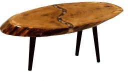  Wood & Resin Stolik z plastra drewna Żywica epoksydowa 38 cm x 86 cm x 5 cm Nogi 35 cm | Szlifowany, Lakierowany spód (matowy), Opalany PDOS_112415_Z05