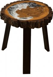 Wood & Resin Stolik z plastra drewna Żywica epoksydowa 39 cm x 43 cm x 5,5 cm Nogi 40 cm | Szlifowany, Lakierowany spód (matowy), Opalany PDOS_113232_Z02
