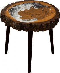  Wood & Resin Stolik z plastra drewna Żywica epoksydowa 39 cm x 43 cm x 5,5 cm Nogi 35 cm Szlifowany, Lakierowany spód (matowy), Opalany PDOS_113232_Z05